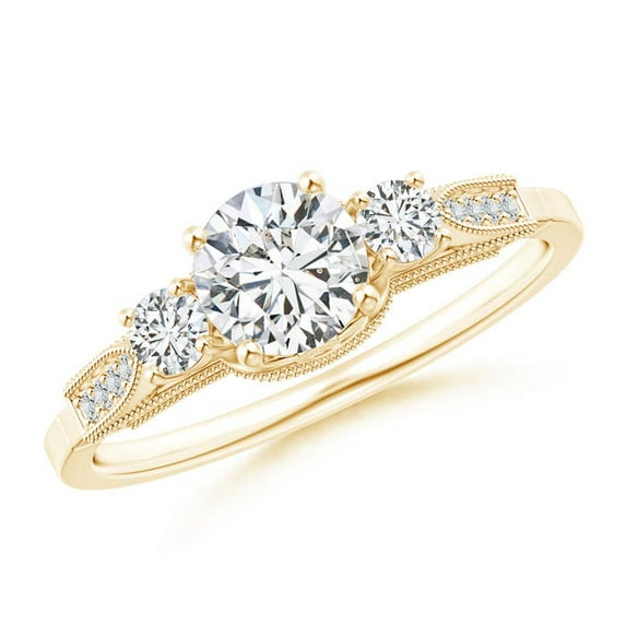 ANGARA Natural Diamond 3 Stone Engagement Ring in 14K Yellow Gold for Women (Size-5.6mm| Color-H| Clarity-SI2) | April Birthstone, Anniversary, Jewelry Gift for Women | Natural Diamond Ring