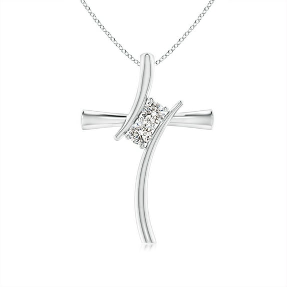 Angara Natural Diamond Cross Pendant Necklace for Women in 14K White Gold (Size-3.2mm) – April Birthstone Jewelry | Two Stone Diamond Cross Necklace