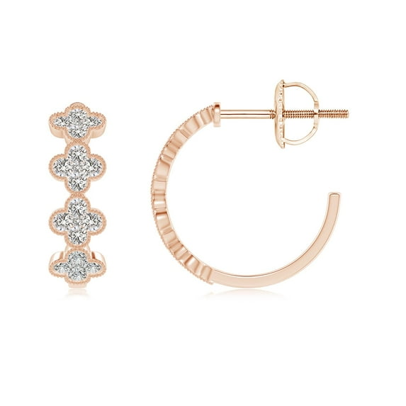 ANGARA Natural Diamond Clover Hoop Earrings in 14K Rose Gold for Women (Size-1.35mm| Color-I-J| Clarity-I1-I2) | April Birthstone, Anniversary, Jewelry Gift for Women | Natural Diamond Earrings