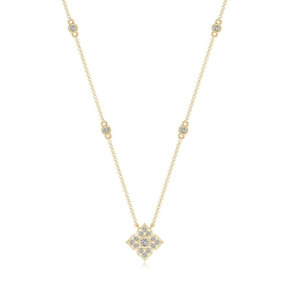 ANGARA Natural Diamond Clover Station Necklace in 14K Yellow Gold for Women (Size-2.2mm| Color-K| Clarity-I3) | April Birthstone, Anniversary, Jewelry Gift for Women | Natural Diamond Necklace
