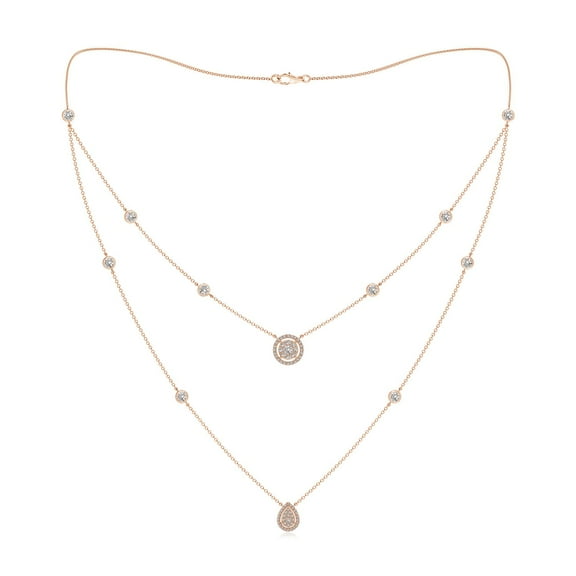 ANGARA Natural & Diamond Cluster 2-Layer Station Necklace in 14K Rose Gold for Women (Size-2.5mm| Color-I-J| Clarity-I1-I2) | Anniversary, Jewelry Gift for Women | Natural Diamond Necklace