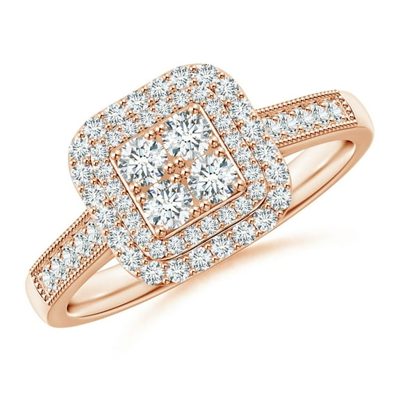 ANGARA Natural Diamond Cluster Cushion Engagement Ring in 14K Rose Gold for Women (Size-2.4mm| Color-G| Clarity-VS2) | April Birthstone, Anniversary, Jewelry Gift for Women | Natural Diamond Ring