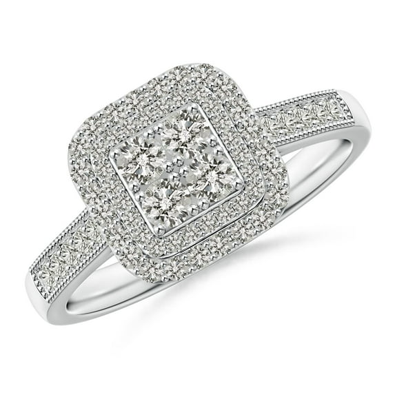 ANGARA Natural Diamond Cluster Cushion Engagement Ring in 14K White Gold for Women (Size-2.4mm| Color-K| Clarity-I3) | April Birthstone, Anniversary, Jewelry Gift for Women | Natural Diamond Ring