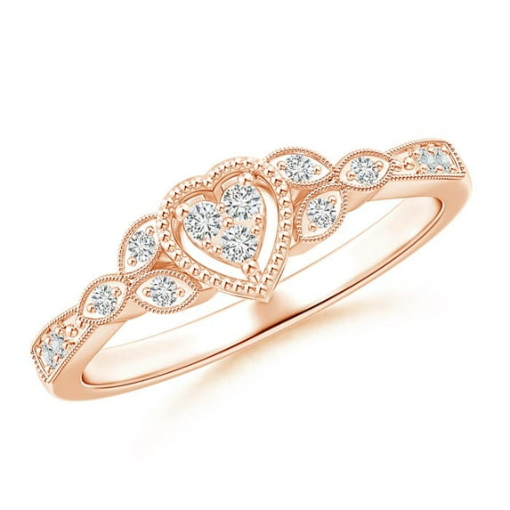 ANGARA Natural Diamond Composite Heart Promise Ring in 14K Rose Gold for Women (Size-1.5mm| Color-H| Clarity-SI2) | April Birthstone, Anniversary, Jewelry Gift for Women | Natural Diamond Ring