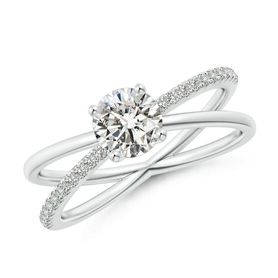 ANGARA Natural Diamond Criss-Cross Engagement Ring in 14K White Gold for Women (Size-5.5mm| Color-I-J| Clarity-I1-I2) | April Birthstone, Anniversary, Jewelry Gift for Women | Natural Diamond Ring