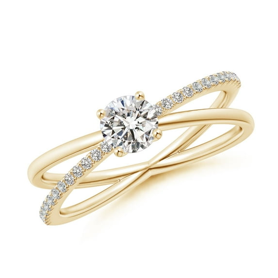 ANGARA Natural Diamond Criss-Cross Engagement Ring in 14K Yellow Gold for Women (Size-4.6mm| Color-I-J| Clarity-I1-I2) | April Birthstone, Anniversary, Jewelry Gift for Women | Natural Diamond Ring