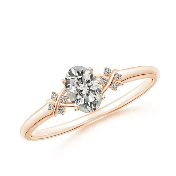 ANGARA Natural Diamond Criss Cross Ring with Diamonds in 14K Rose Gold for Women (Size-6x4mm| Color-K| Clarity-I3) | April Birthstone, Anniversary, Jewelry Gift for Women | Natural Diamond Ring