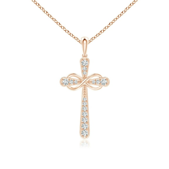 ANGARA Natural Diamond Cross & Sideways Infinity Pendant in 14K Rose Gold for Women (Size-1.5mm| Color-G| Clarity-VS2) | Anniversary, Jewelry Gift for Women | Natural Diamond Necklace