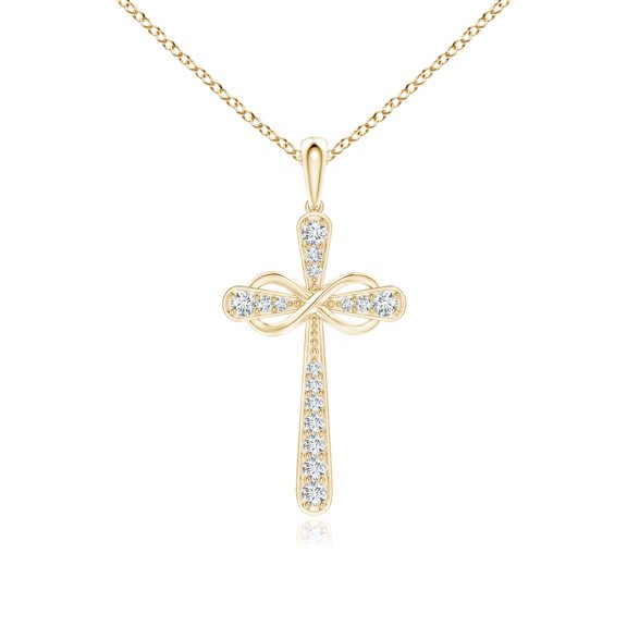 ANGARA Natural Diamond Cross & Sideways Infinity Pendant in 14K Yellow Gold for Women (Size-1.5mm| Color-G| Clarity-VS2) | Anniversary, Jewelry Gift for Women | Natural Diamond Necklace