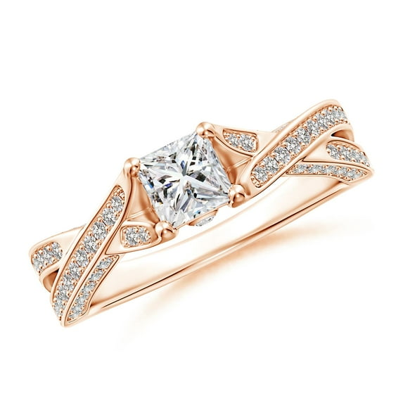 ANGARA Natural Diamond Crossover Engagement Ring in 14K Rose Gold for Women (Size-4.4mm| Color-I-J| Clarity-I1-I2) | April Birthstone, Anniversary, Jewelry Gift for Women | Natural Diamond Ring