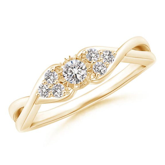 ANGARA Natural Diamond Crossover Promise Ring in 14K Yellow Gold for Women (Size-3mm| Color-I-J| Clarity-I1-I2) | April Birthstone, Anniversary, Jewelry Gift for Women | Natural Diamond Ring