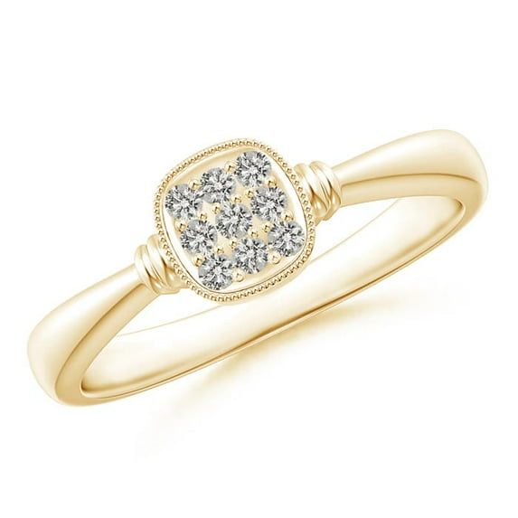 ANGARA Natural Diamond Cushion Cluster Promise Ring in 14K Yellow Gold for Women (Size-1.45mm| Color-K| Clarity-I3) | April Birthstone, Anniversary, Jewelry Gift for Women | Natural Diamond Ring