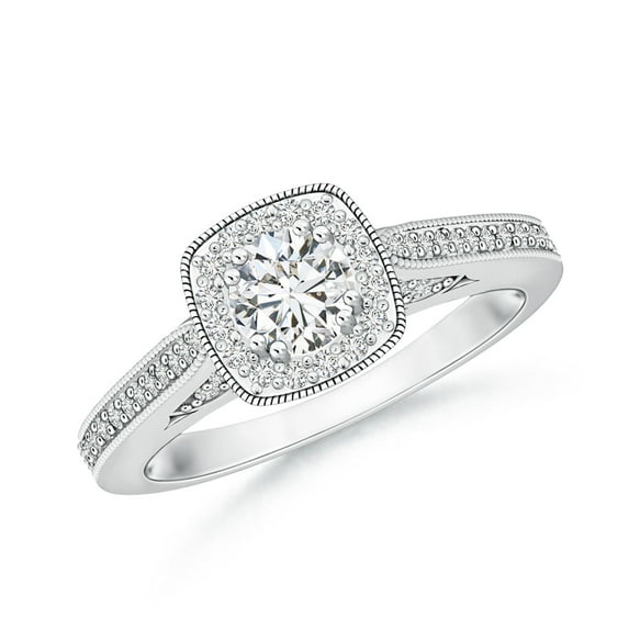 ANGARA Natural Diamond Cushion Halo Ring with Milgrain in 14K White Gold for Women (Size-4.5mm| Color-H| Clarity-SI2) | April Birthstone, Anniversary, Jewelry Gift for Women | Natural Diamond Ring
