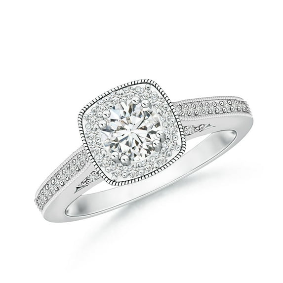 ANGARA Natural Diamond Cushion Halo Ring with Milgrain in 14K White Gold for Women (Size-5mm| Color-H| Clarity-SI2) | April Birthstone, Anniversary, Jewelry Gift for Women | Natural Diamond Ring