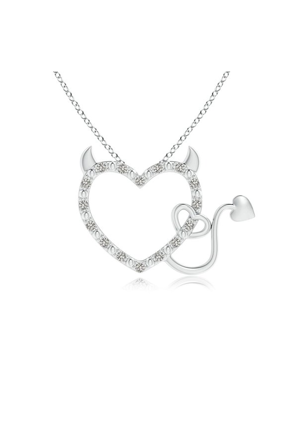 Natural Diamond Devil Heart Pendant in 925 Sterling Silver for Women (Size-1mm| Color-K| Clarity-I3) | April Birthstone, Anniversary, Jewelry Gift for Women | Natural Diamond Necklace
