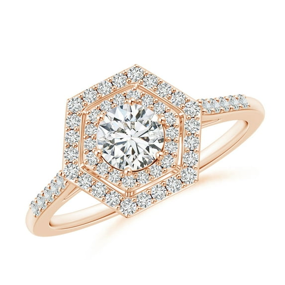 ANGARA Natural Diamond Double Hexagon Halo Engagement Ring in 14K Rose Gold for Women (Size-4.9mm| Color-H| Clarity-SI2) | April Birthstone, Anniversary, Jewelry Gift for Women | Natural Diamond Ring