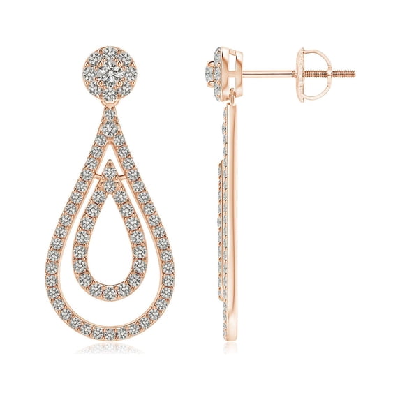 ANGARA Natural Diamond Double Teardrop Earrings in 14K Rose Gold for Women (Size-2.1mm| Color-K| Clarity-I3) | April Birthstone, Anniversary, Jewelry Gift for Women | Natural Diamond Earrings