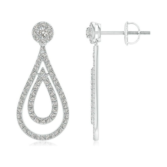 ANGARA Natural Diamond Double Teardrop Earrings in 14K White Gold for Women (Size-1.9mm| Color-I-J| Clarity-I1-I2) | April Birthstone, Anniversary, Jewelry Gift for Women | Natural Diamond Earrings