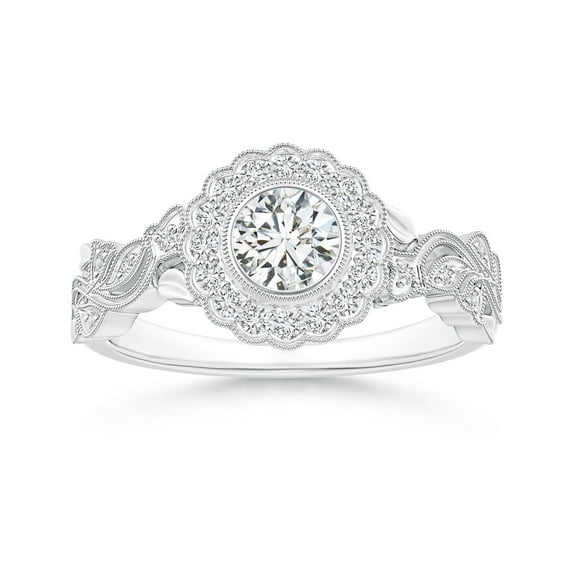 ANGARA Natural Diamond Engagement Ring with Floral Halo in 14K White Gold for Women (Size-5.1mm| Color-H| Clarity-SI2) | April Birthstone, Anniversary, Jewelry Gift for Women | Natural Diamond Ring