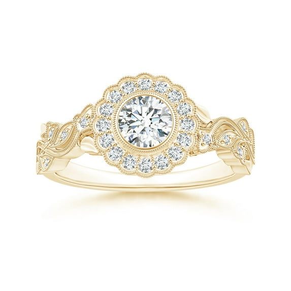 ANGARA Natural Diamond Engagement Ring with Floral Halo in 14K Yellow Gold for Women (Size-5.1mm| Color-G| Clarity-VS2) | April Birthstone, Anniversary, Jewelry Gift for Women | Natural Diamond Ring