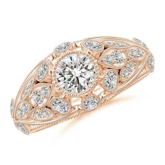ANGARA Natural Diamond Filigree Engagement Ring in 14K Rose Gold for Women (Size-4.8mm| Color-I-J| Clarity-I1-I2) | April Birthstone, Anniversary, Jewelry Gift for Women | Natural Diamond Ring
