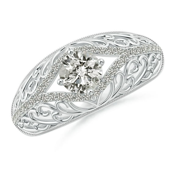 ANGARA Natural Diamond Filigree Engagement Ring in 14K White Gold for Women (Size-5.3mm| Color-K| Clarity-I3) | April Birthstone, Anniversary, Jewelry Gift for Women | Natural Diamond Ring