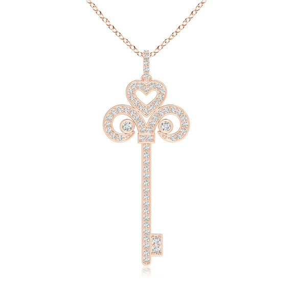 ANGARA Natural Diamond Fleur De Lis Key Pendant in 14K Rose Gold for Women (Size-2mm| Color-G| Clarity-VS2) | April Birthstone, Anniversary, Jewelry Gift for Women | Natural Diamond Necklace
