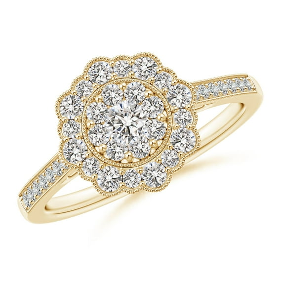 ANGARA Natural Diamond Floral Engagement Ring in 14K Yellow Gold for Women (Size-3mm| Color-I-J| Clarity-I1-I2) | April Birthstone, Anniversary, Jewelry Gift for Women | Natural Diamond Ring