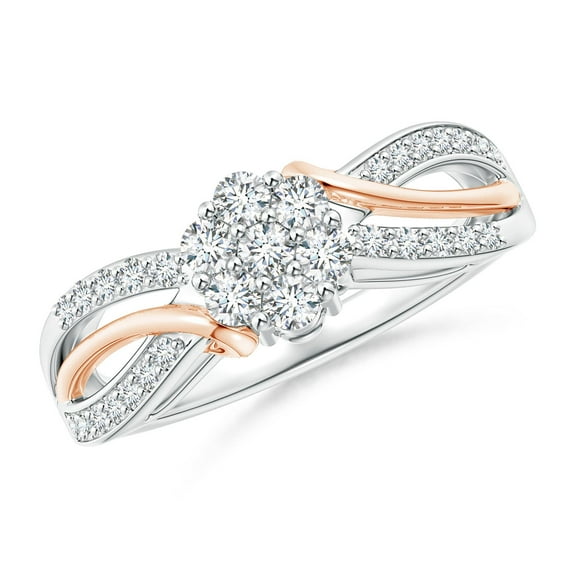ANGARA Natural Diamond Flower Cluster 2 Tone Bypass Ring in 14K White & Rose Gold for Women (Size-2.2mm| Color-G| Clarity-VS2) | Anniversary, Jewelry Gift for Women | Natural Diamond Ring