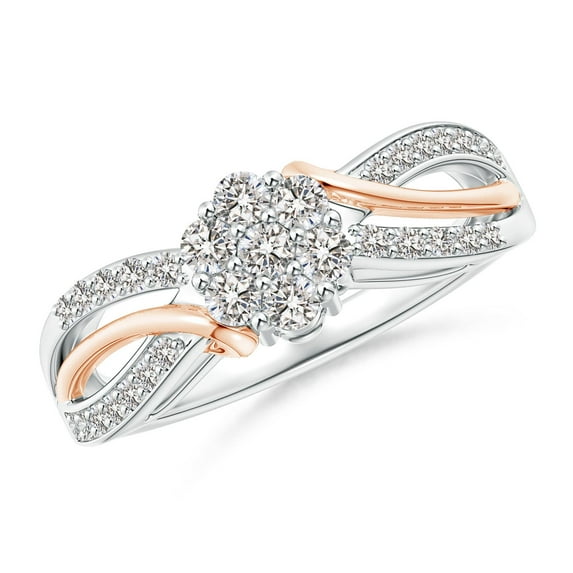 ANGARA Natural Diamond Flower Cluster 2 Tone Bypass Ring in 14K White & Rose Gold for Women (Size-2.2mm| Color-I-J| Clarity-I1-I2) | Anniversary, Jewelry Gift for Women | Natural Diamond Ring