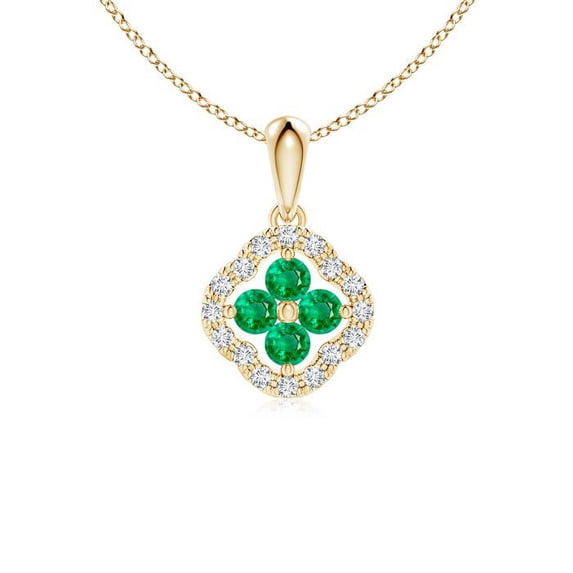 ANGARA Natural Diamond Framed Emerald Clover Pendant in 14K Yellow Gold for Women (Size-2mm) | May Birthstone, Birthday, Anniversary, Jewelry Gift for Women | Natural Emerald Necklace