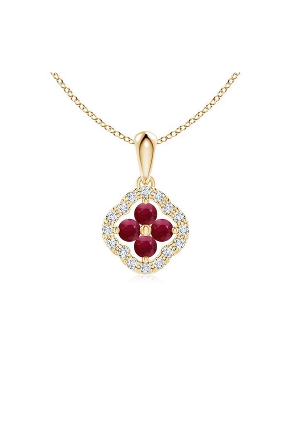 Natural Diamond Framed Ruby Clover Pendant in 14K Yellow Gold for Women (Size-2mm) | July Birthstone, Birthday, Anniversary, Jewelry Gift for Women | Natural Ruby Necklace