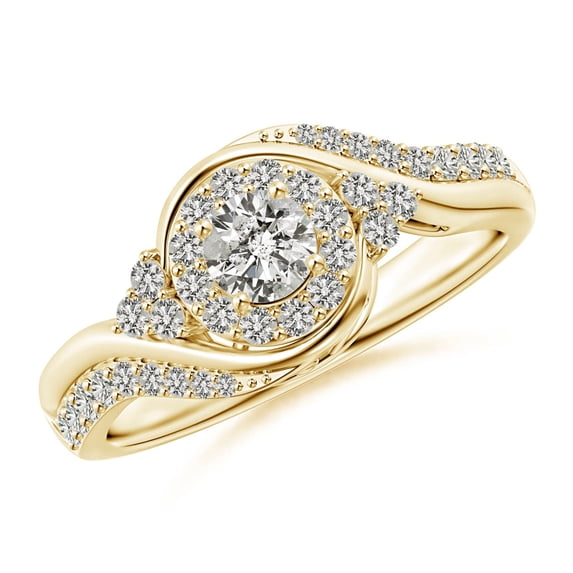 ANGARA Natural Diamond Halo Bypass Engagement Ring in 14K Yellow Gold for Women (Size-4.1mm| Color-K| Clarity-I3) | April Birthstone, Anniversary, Jewelry Gift for Women | Natural Diamond Ring