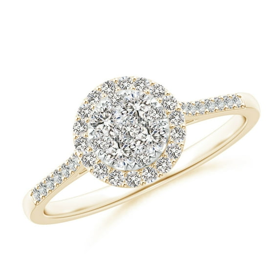 ANGARA Natural Diamond Halo Engagement Ring in 14K Yellow Gold for Women (Size-2.45mm| Color-I-J| Clarity-I1-I2) | April Birthstone, Anniversary, Jewelry Gift for Women | Natural Diamond Ring