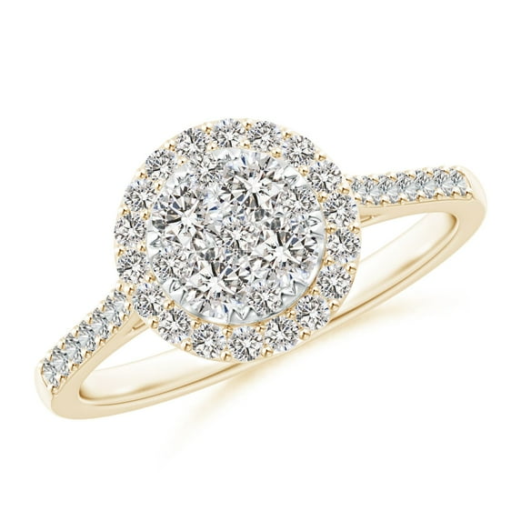 ANGARA Natural Diamond Halo Engagement Ring in 14K Yellow Gold for Women (Size-2.8mm| Color-I-J| Clarity-I1-I2) | April Birthstone, Anniversary, Jewelry Gift for Women | Natural Diamond Ring