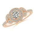 thumbnail image 1 of ANGARA Natural Diamond Halo Leaf Shank Engagement Ring in 14K Rose Gold for Women (Size-4.5mm| Color-K| Clarity-I3) | April Birthstone, Anniversary, Jewelry Gift for Women | Natural Diamond Ring, 1 of 9