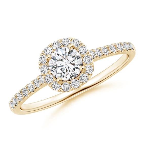 ANGARA Natural Diamond Halo Ring with Accents in 14K Yellow Gold for Women (Size-4.5mm | Color-H| Clarity-SI2) | April Birthstone, Birthday, Anniversary, Jewelry Gift for Women | Natural Diamond Ring