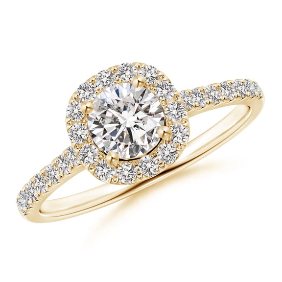 ANGARA Natural Diamond Halo Ring with Accents in 14K Yellow Gold for Women (Size-5.2mm| Color-I-J| Clarity-I1-I2) | April Birthstone, Anniversary, Jewelry Gift for Women | Natural Diamond Ring