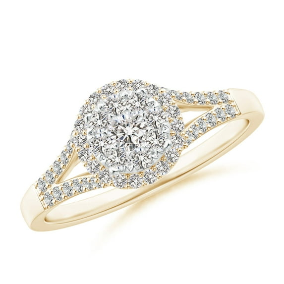 ANGARA Natural Diamond Halo Split Shank Engagement Ring in 14K Yellow Gold for Women (Size-3mm| Color-I-J| Clarity-I1-I2) | April Birthstone, Anniversary Jewelry Gift for Women | Natural Diamond Ring