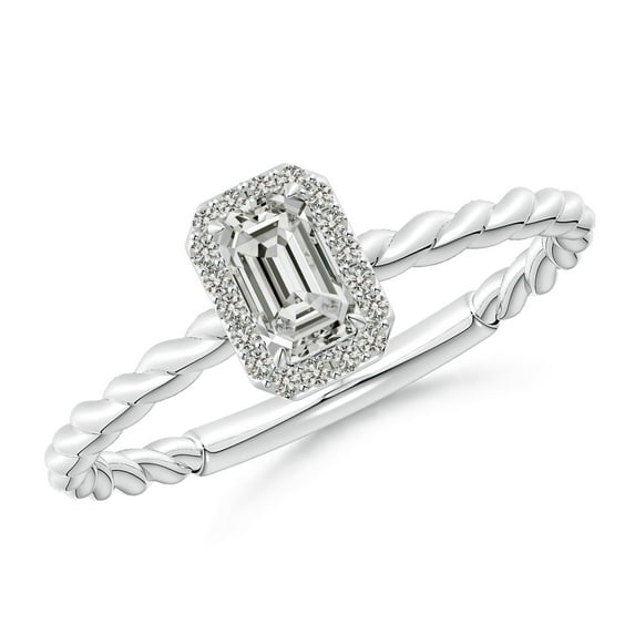 ANGARA Natural Diamond Halo Twisted Shank Engagement Ring in 14K White Gold for Women (Size-5x3mm| Color-K| Clarity-I3) | April Birthstone, Anniversary, Jewelry Gift for Women | Natural Diamond Ring