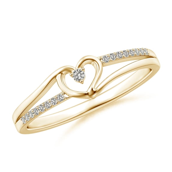 ANGARA Natural Diamond Heart Promise Ring in 14K Yellow Gold for Women (Size-1.5mm | Color-K | Clarity-I3) | April Birthstone, Birthday, Anniversary, Jewelry Gift for Women | Natural Diamond Ring