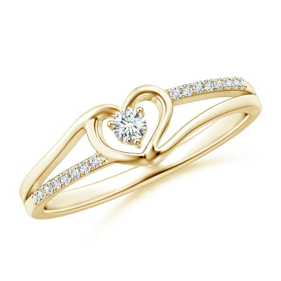 ANGARA Natural Diamond Heart Promise Ring in 14K Yellow Gold for Women (Size-2.5mm | Color-G | Clarity-VS2) | April Birthstone, Birthday, Anniversary, Jewelry Gift for Women | Natural Diamond Ring