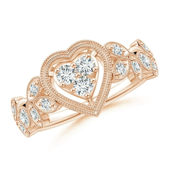 ANGARA Natural Diamond Heart Ring with Leaf Motifs in 14K Rose Gold for Women (Size-2.3mm| Color-G| Clarity-VS2) | April Birthstone, Anniversary, Jewelry Gift for Women | Natural Diamond Ring