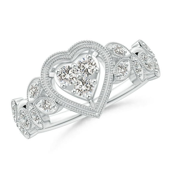 ANGARA Natural Diamond Heart Ring with Leaf Motifs in 14K White Gold for Women (Size-2.3mm| Color-I-J| Clarity-I1-I2) | April Birthstone, Anniversary, Jewelry Gift for Women | Natural Diamond Ring