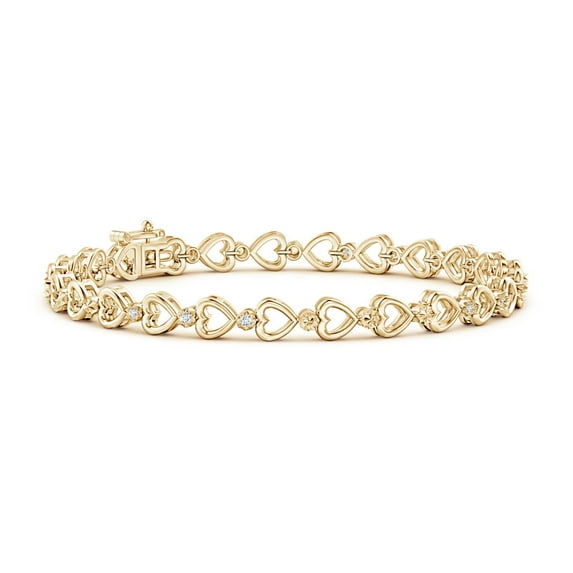 ANGARA Natural Diamond and Heart Stackable Bracelet in 14K Yellow Gold for Women (Size-1.3mm| Color-G| Clarity-VS2) | April Birthstone, Anniversary, Jewelry Gift for Women | Natural Diamond Bracelet