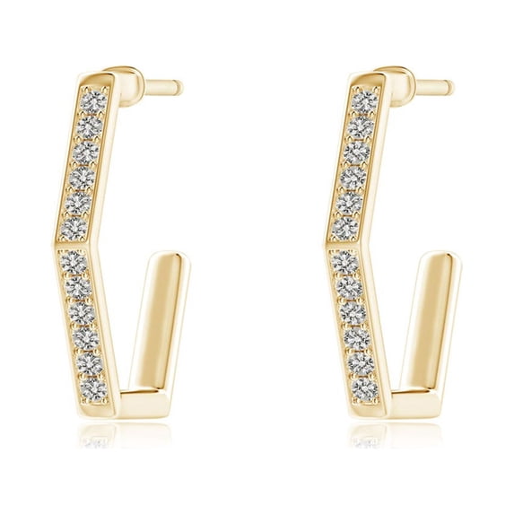 ANGARA Natural Diamond Hexagonal Hoop Earrings in 14K Yellow Gold for Women (Size-1.2mm| Color-K| Clarity-I3) | April Birthstone, Anniversary, Jewelry Gift for Women | Natural Diamond Earrings
