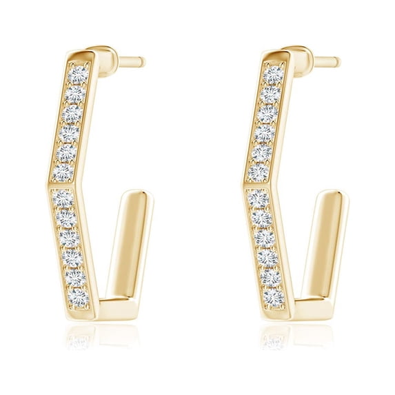 ANGARA Natural Diamond Hexagonal Hoop Earrings in 14K Yellow Gold for Women (Size-1.3mm| Color-G| Clarity-VS2) | April Birthstone, Anniversary, Jewelry Gift for Women | Natural Diamond Earrings