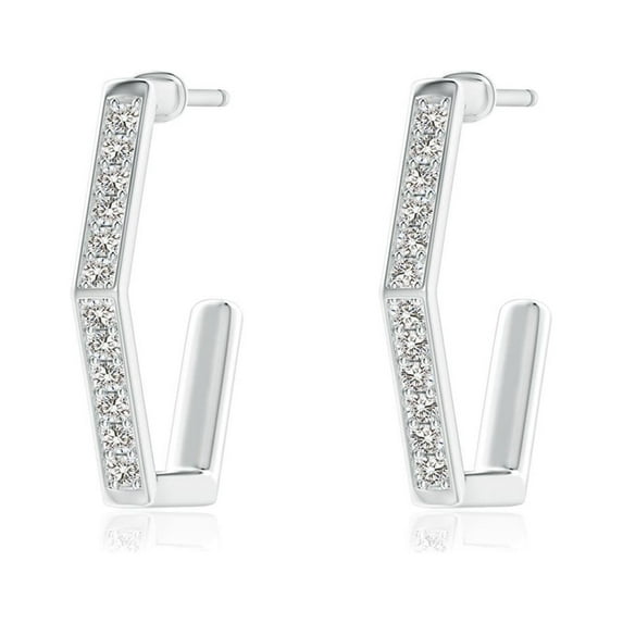 ANGARA Natural Diamond Hexagonal Hoop Earrings in 925 Sterling Silver for Women (Size-1.3mm| Color-I-J| Clarity-I1-I2) | Anniversary, Jewelry Gift for Women | Natural Diamond Earrings