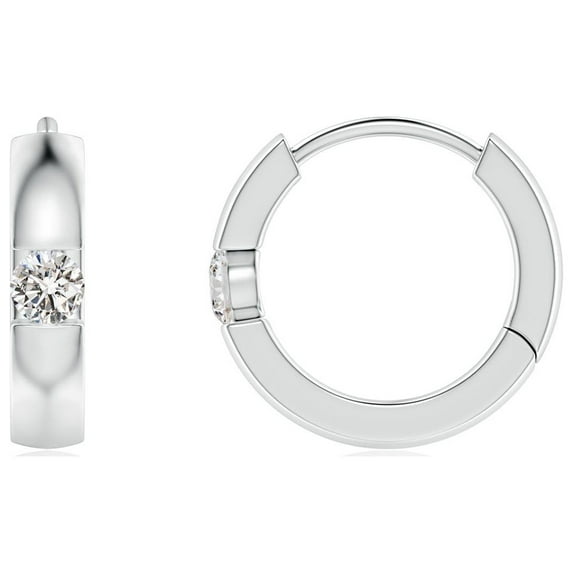 ANGARA Natural Diamond Hinged Hoop Earrings in 14K White Gold for Women (Size-2mm| Color-I-J| Clarity-I1-I2) | April Birthstone, Anniversary, Jewelry Gift for Women | Natural Diamond Earrings
