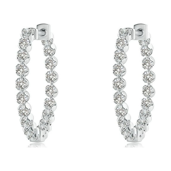 ANGARA Natural Diamond Hoop Earrings in 14K White Gold for Women (Size-1.4mm| Color-I-J| Clarity-I1-I2) | April Birthstone, Anniversary, Jewelry Gift for Women | Natural Diamond Earrings